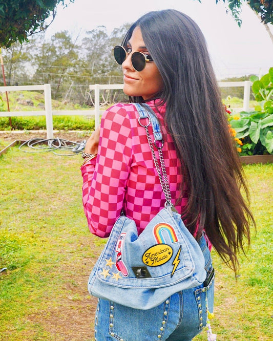 ELECTRIC DENIM PATCH BAG