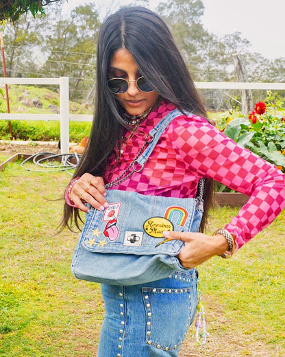 ELECTRIC DENIM PATCH BAG