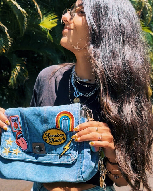 ELECTRIC DENIM PATCH BAG